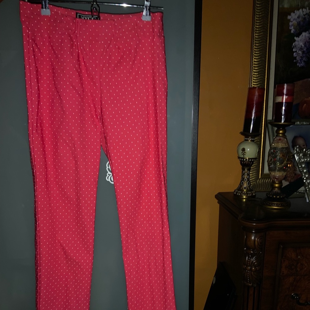 Red pants with white dot design